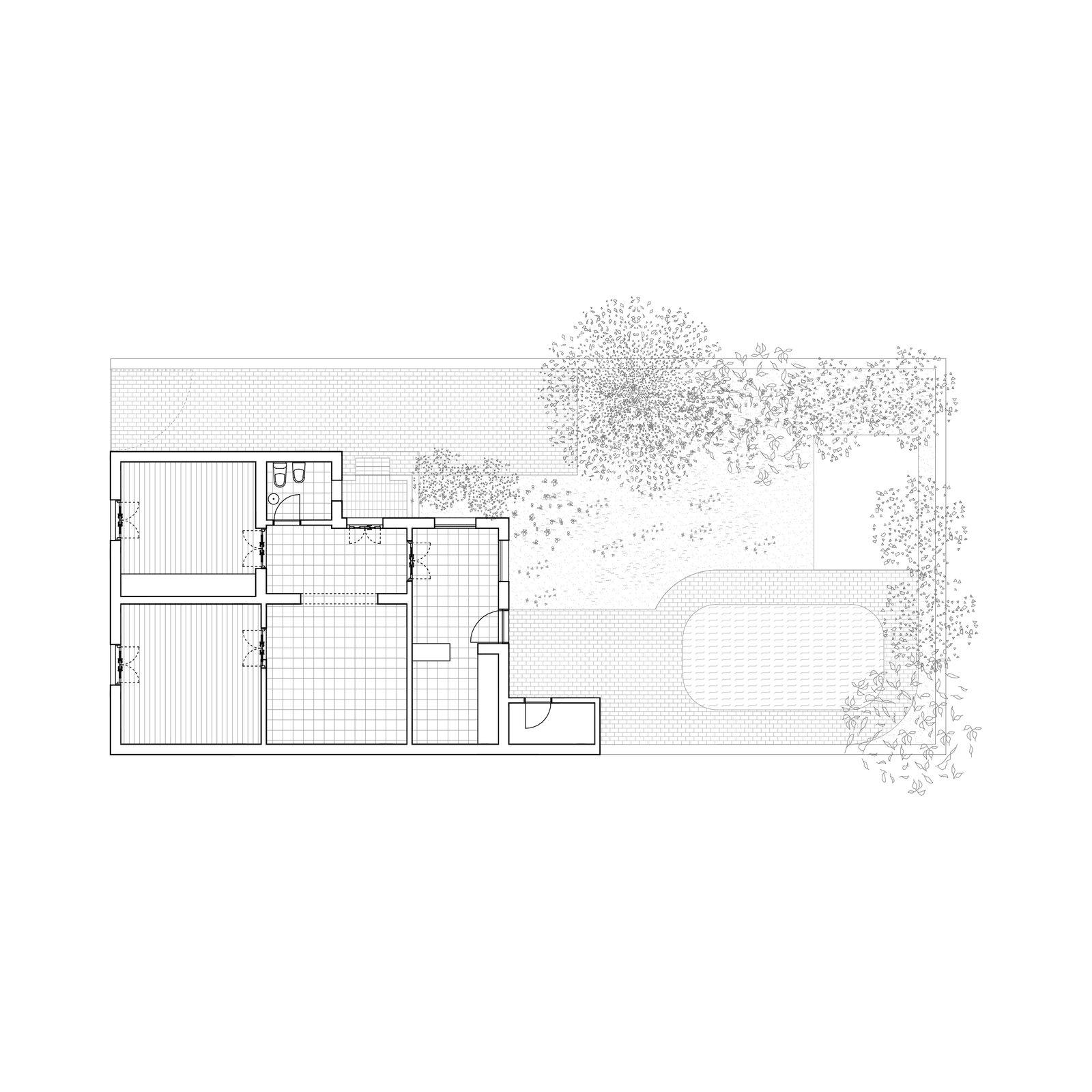 plano arquitectónico de casa y jardín — proyecto Reforma Navarro, por Estudio YME, en B1648 Tigre